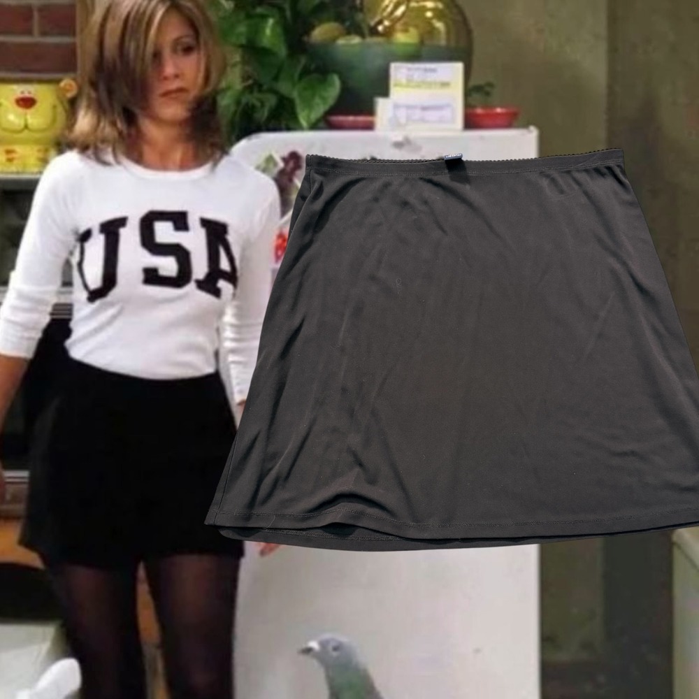 Vintage 90s GAP Black Slinky Elastic Waist A-Line Mini Skirt Large⁠